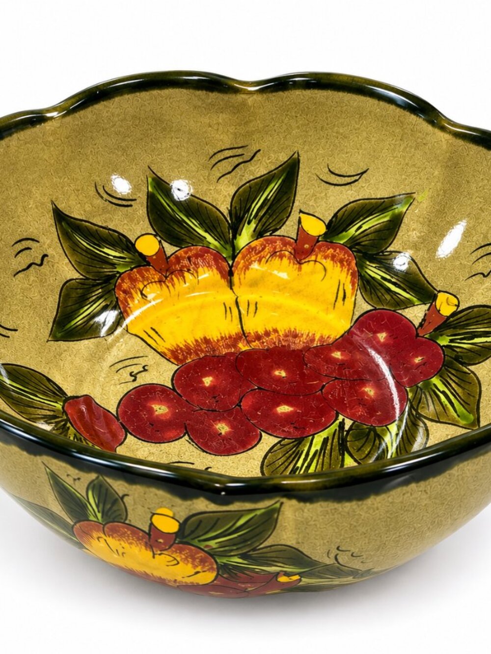 Vintage Mexican Hand-Painted Fruit Bowl 1950s Ceramic 10" Hecho en Mexico SB-72